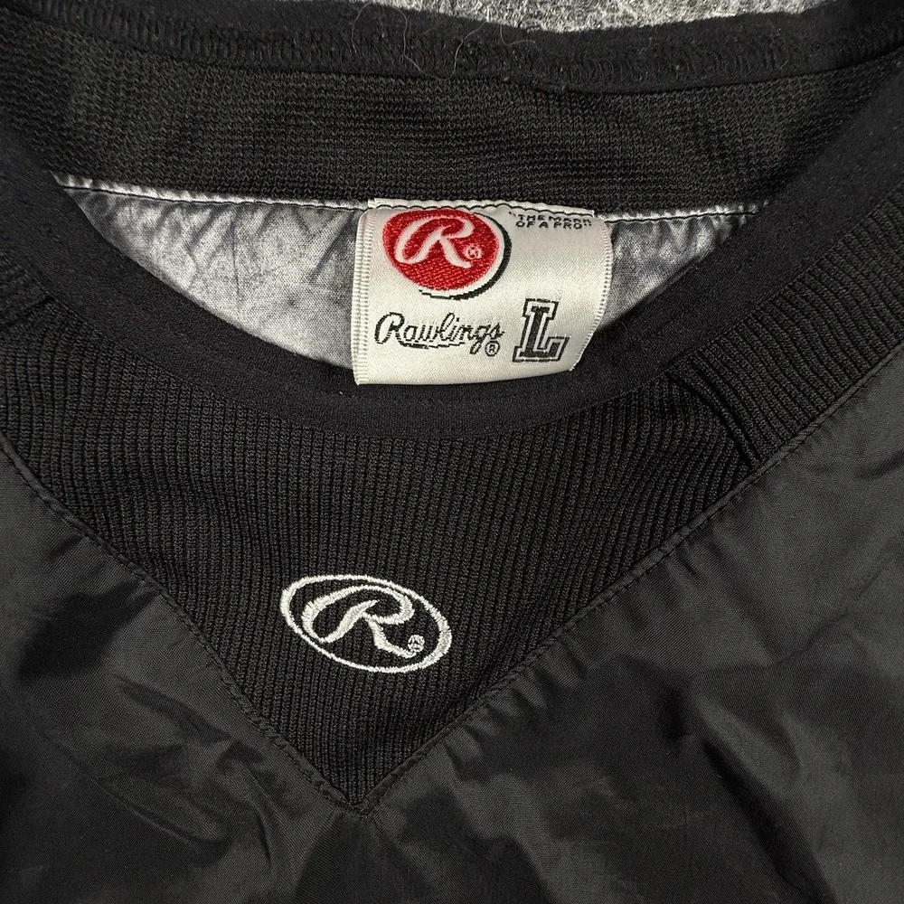 Vintage Texas Rangers Rawlings Windshirt Jacket Large Black MLB Baseball V-Neck